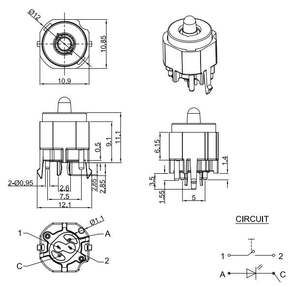 PCB mount illuminated key switch